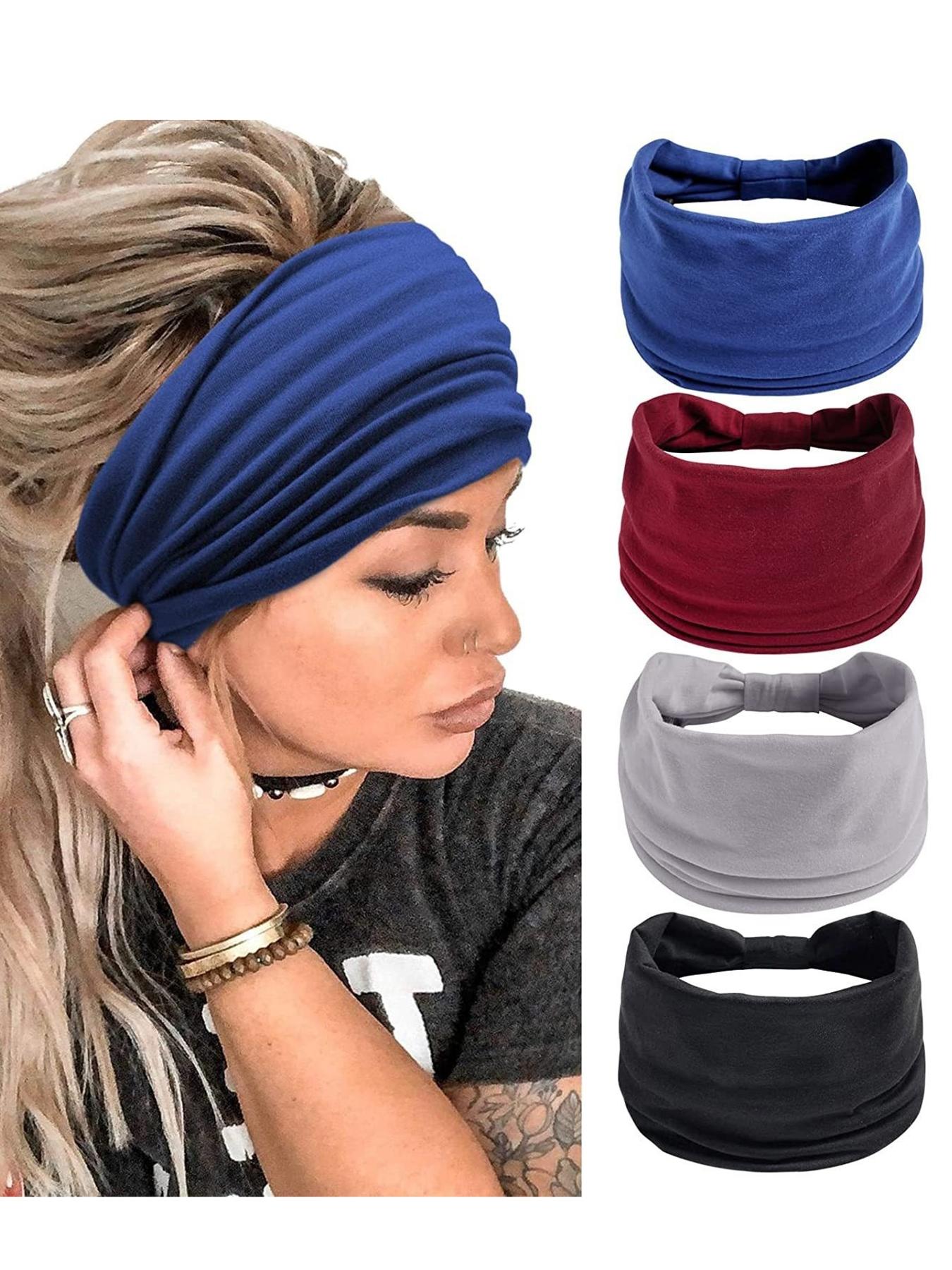 1 PC Fashionable Polyester Cotton Plain Wide Headband, Sporty Sweat-Absorbing Headscarf, All-Season Wear, Comfortable Fabric Material