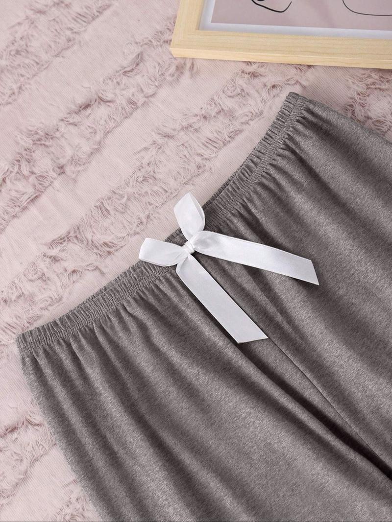 Women's Long Sleeve Pajama Set Cartoon Heart Sausage Dog Print, Casual Fitted Sleepwear Loungewear for Spring & Fall, Comfortable Kint Fabric