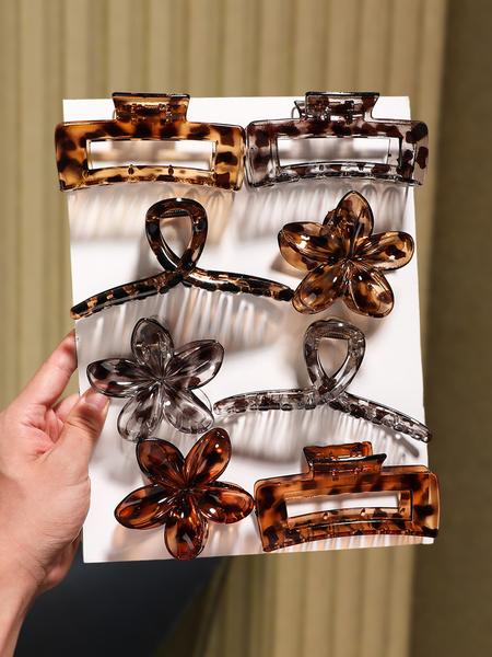 8pcs Retro Leopard Print Hair Clip Flower Geometric Design Daily Commuter Hair Good Helper Advanced Sense Hair Essential Hair Claws