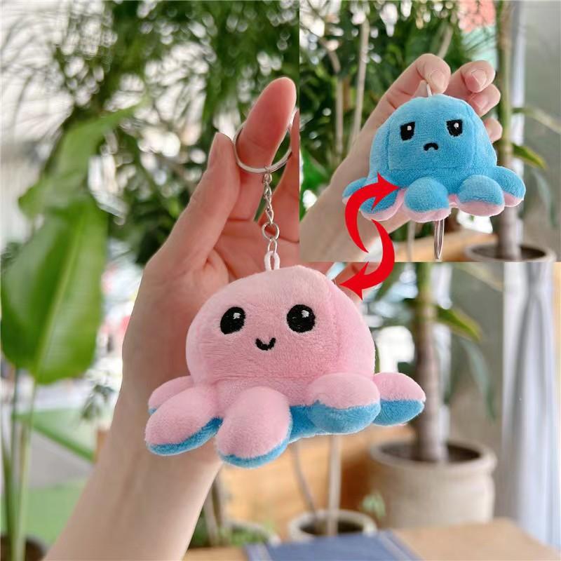 Reversible Octopus Plush Keychain Flip Octopus Doll Soft Stuffed Pendant Cute Double Sided Flip Octopus Key Ring Toy Gift