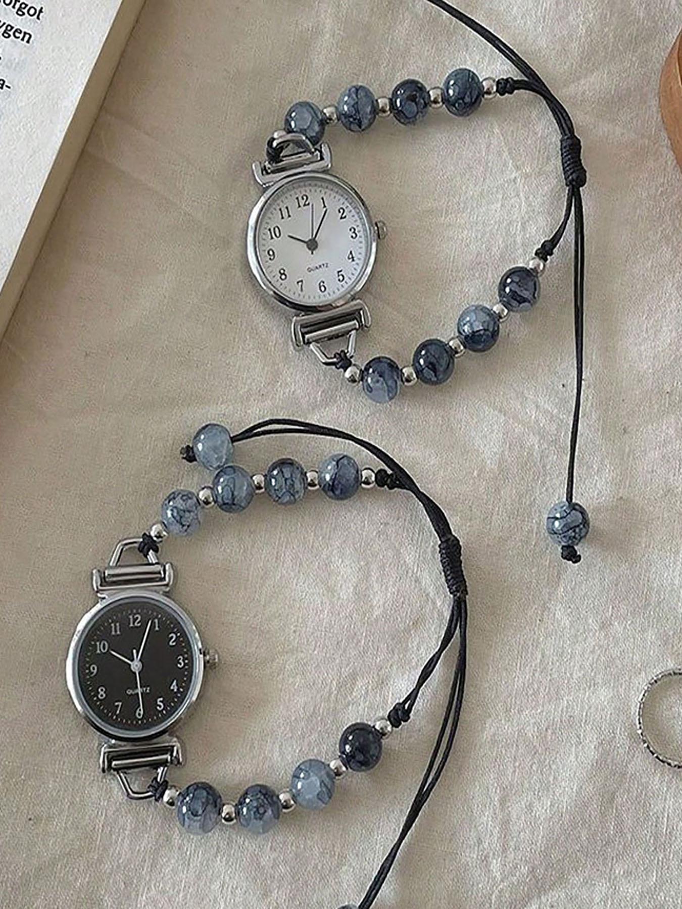Fashion Bead Bracelet Watch with Adjustable Strap Pendant Women's Quartz Watch, Daily Matching and Gift for Friends