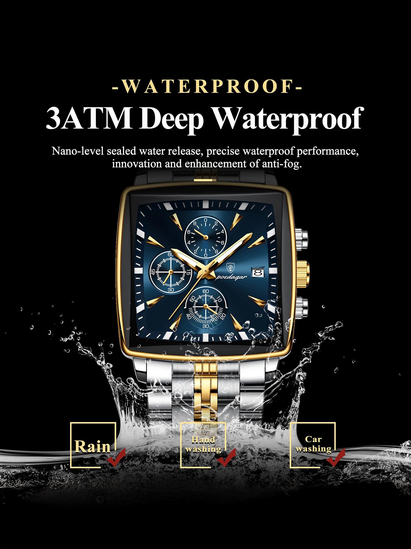 Poedagar Fashion Men's Watch Waterproof Date Men's Square Watch Suitable for Daily Wear and Outdoor Activities Durable Timepiece Stainless Steel Quartz Men's Watch