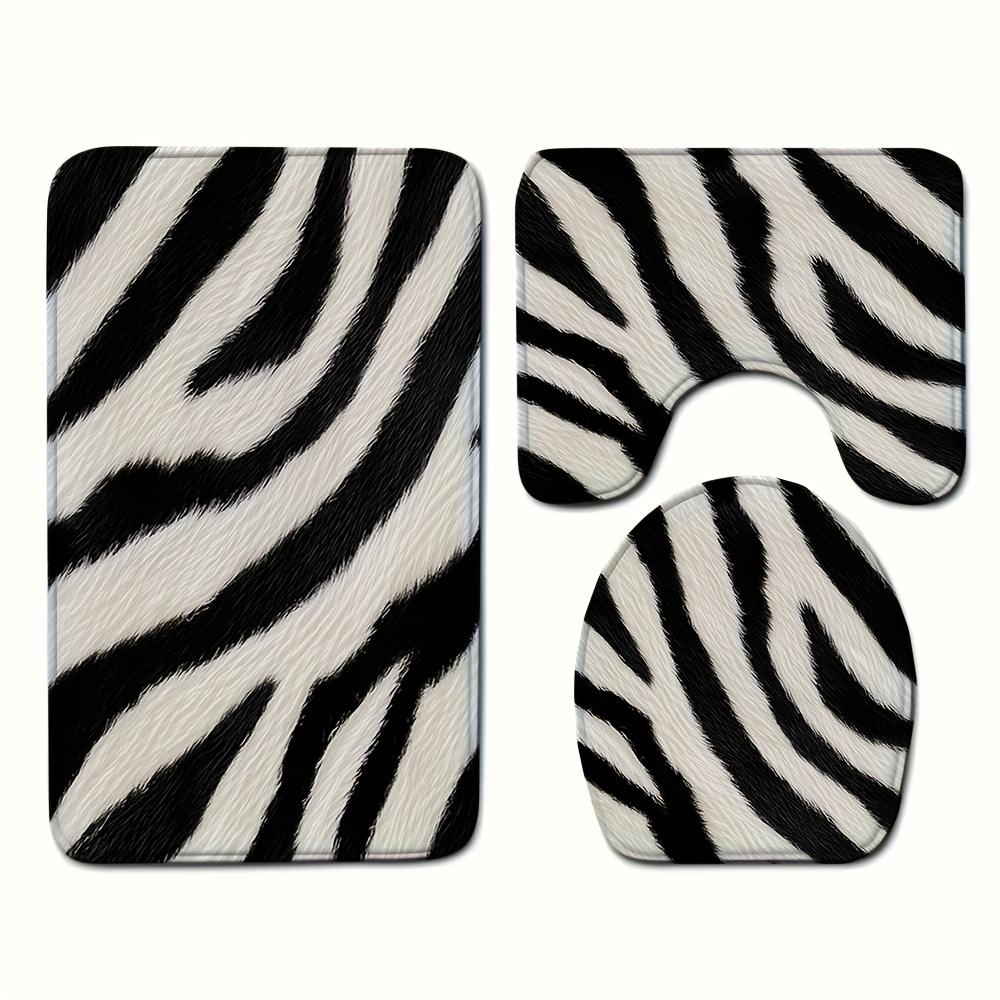 2D Flat, Bathroom Mat Set[New Arrival] 2D Flat 3pcs Set of Zebra Pattern Digital Print Quick-dry Bathroom Floor Mats, Including Toilet Lid Mat, Toilet U-shaped Mat, Made of Flannel Material with a Soft Surface. Decorative Sign& Plaque, 2D Flat