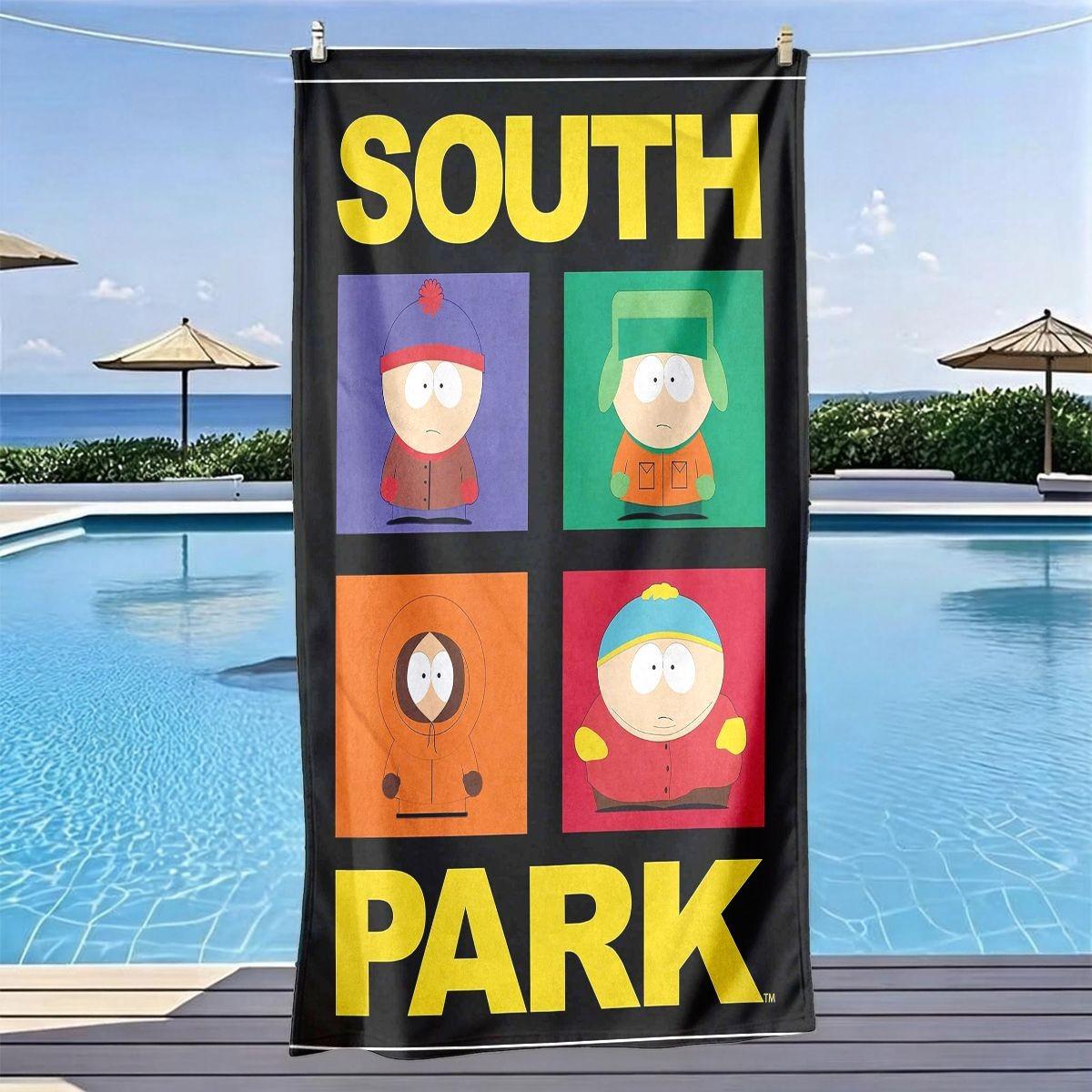 Southern Park Character Beach Towel, Quick-Dry Polyester, Sand-Resistant, Sunscreen, Large Bath Sheet, Surfing, Swimming, Yoga Essential