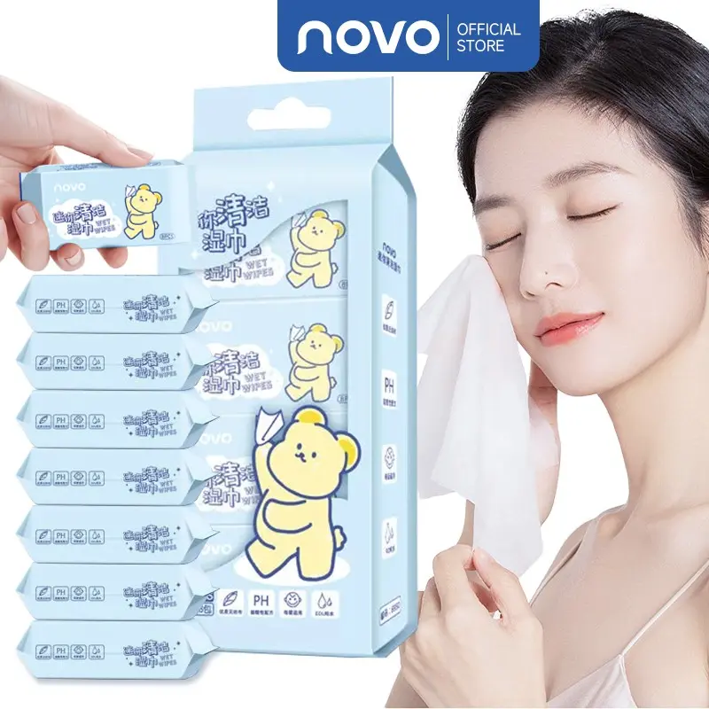 NOVO Mini Portable Cleaning Wet Wipes Disposable Facial Cleansing Wet Tissue Gentle Non Irritating Face Skin Care Wipes For Travel Outdoor Daily Use