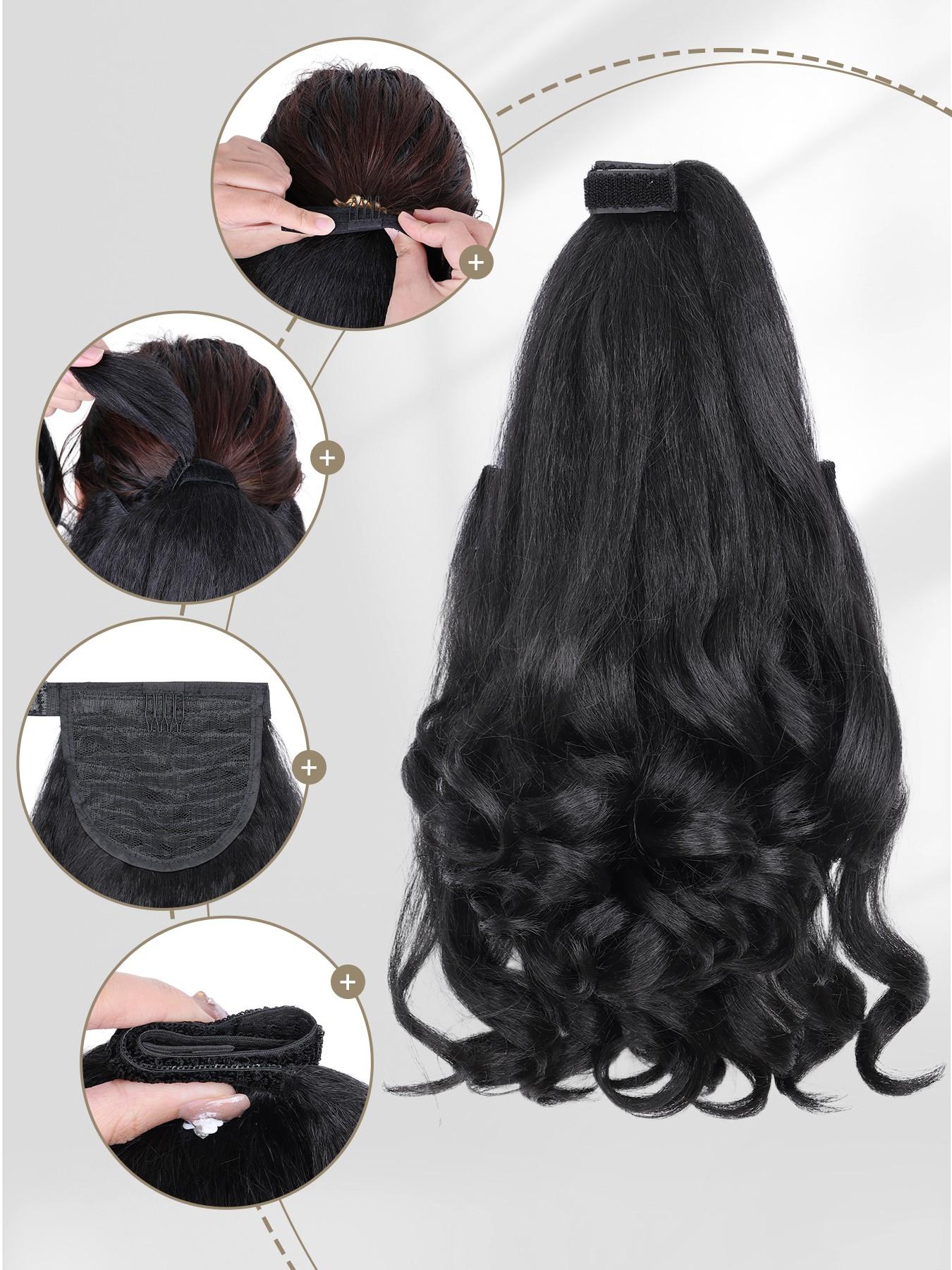 2 PCS Half Up Half Down Ponytail Extension Set  Fake Ponytail Soft Synthetic Hairpiece for Women Long Thick Clip in Hair Extensions Wavy Fuller High Wrap Around