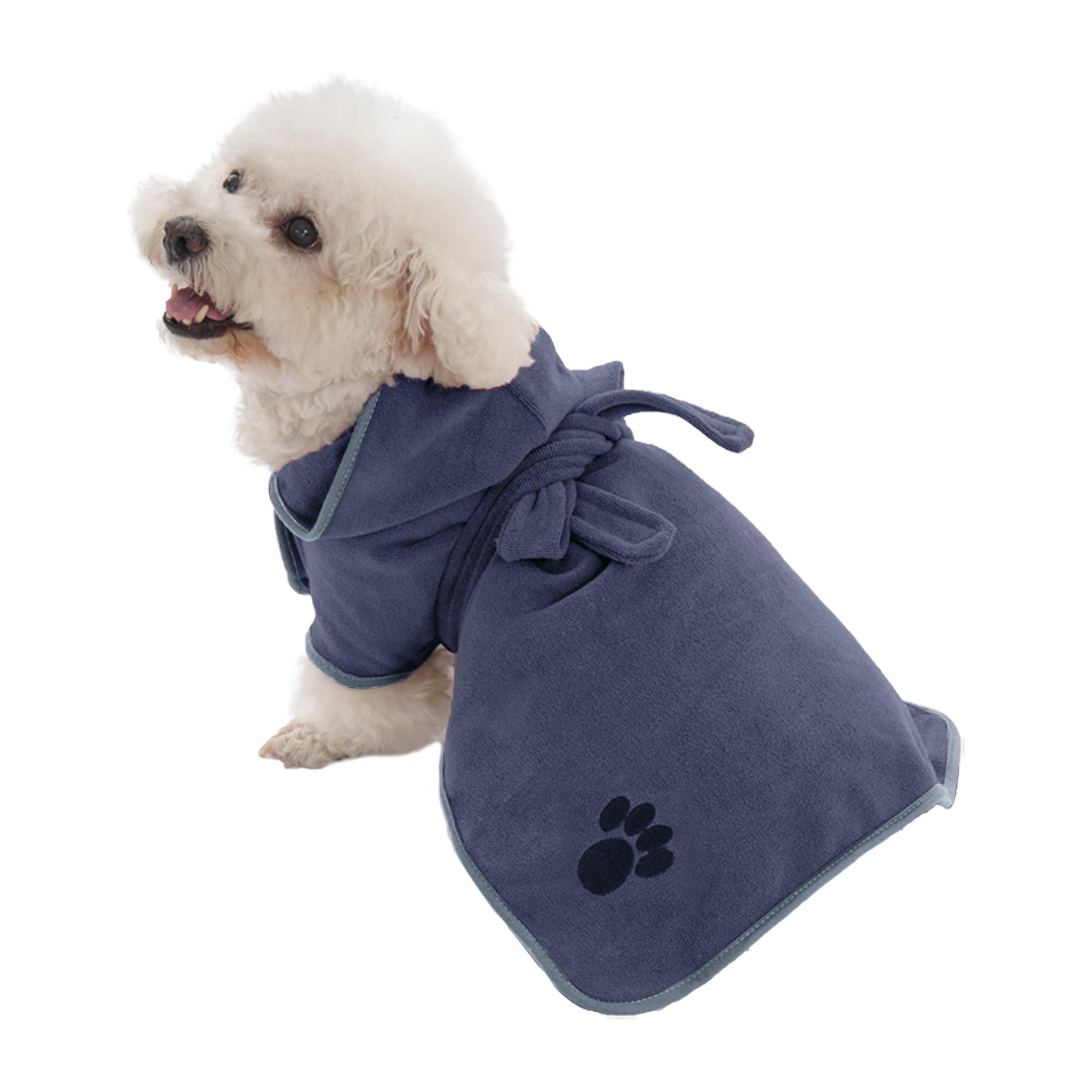 Pet Embroidered Paws Hat Bathrobe, Nylon 20% Polyester 80%, Velcro & Tie Design, Universal Absorbent Clothes for Small Medium Large Poodle Dogs Cats