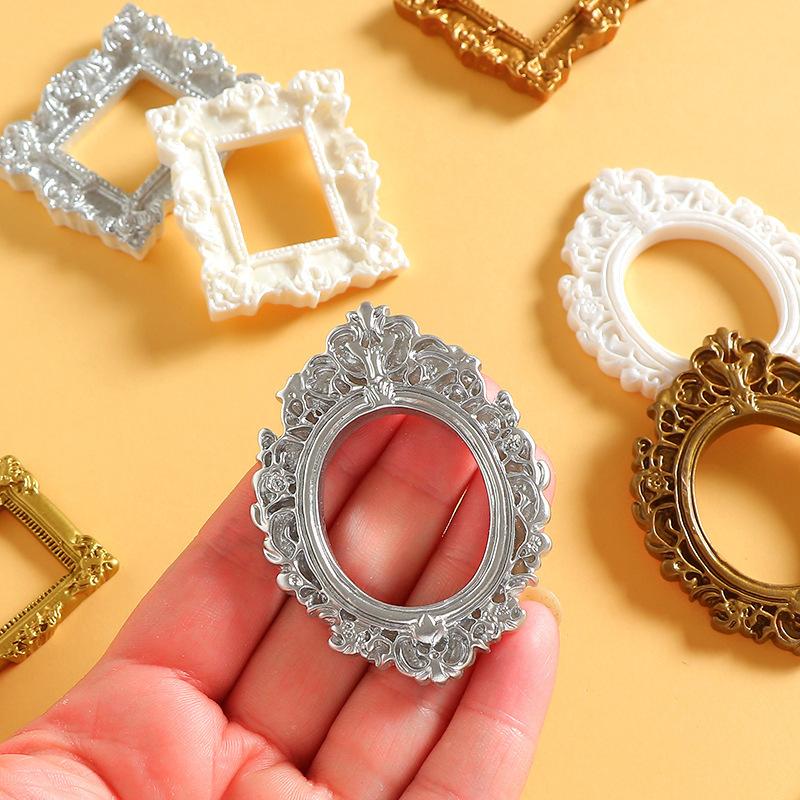 Vintage Baroque Style Frame Resin Accessories, Refrigerator Magnet Photo Frame Decor, Retro Look Props for Home Decoration