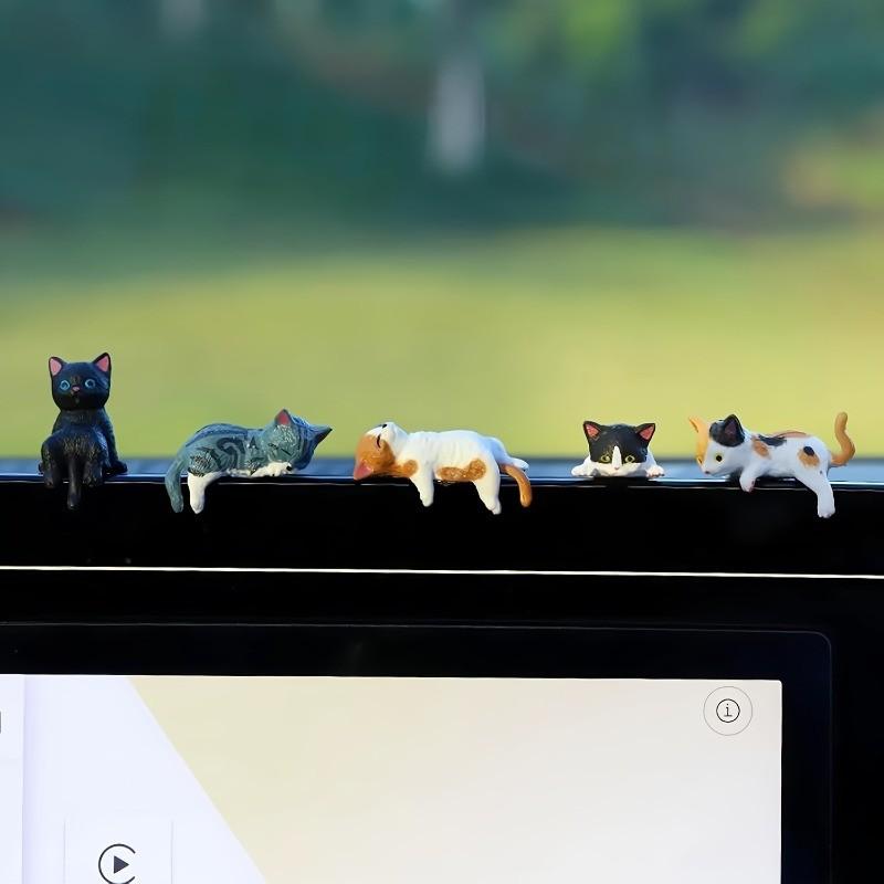 Cute Cat Car Interior Accessories Dashboard Decoration Set, 5-Piece Rearview Mirror Hanging Decorations, Adorable Car Ornaments