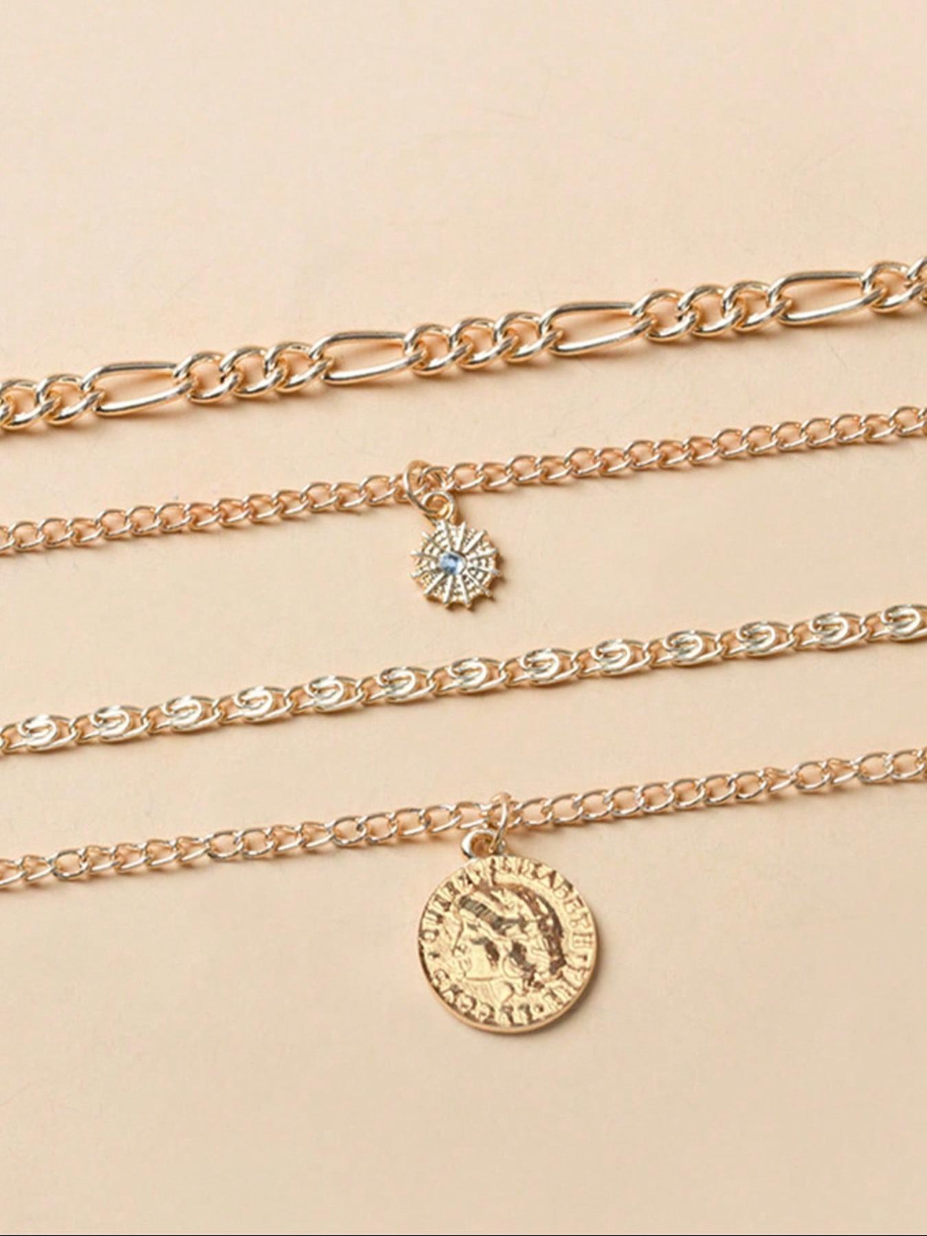 Bohemian Multi-Style Women's Artificial Gemstones & Coin Pendant Layered Design Necklace, Jewelry Gift, Trendy Charms Necklace