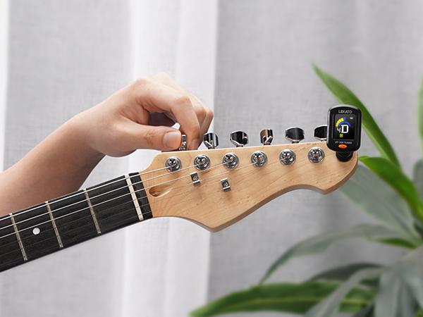 LEKATO Guitar Tuner, LCD Color Screen Clip On for Acoustic Electric Guitar Bass,Ukulele Violin,Chromatic Tuning Modes,Rechargeable Digital Tuner for Stringed Instruments