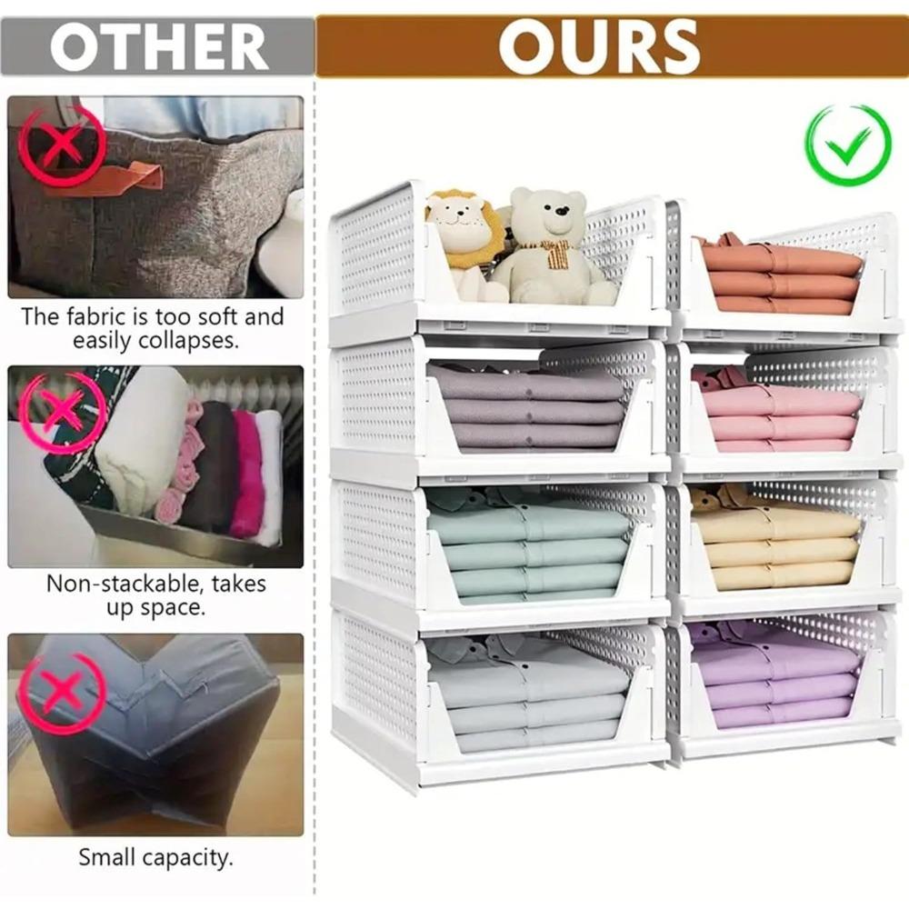 5-piece stackable and foldable wardrobe organizer boxes, suitable for storage in bedrooms, bathrooms, laundry rooms, and wardrobes, space-saving clothing storage drawer organizing baskets, white, Folding Storage Boxes