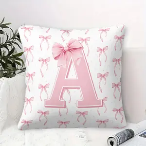 Pink Bow Letter A-Z Throw Pillow, Pink Coquette Room Decor Includes Pillow Core, Cute Aesthetic Accent Cushion for Aesthetic Preppy Room Decoration Bedroom Sofa Decor