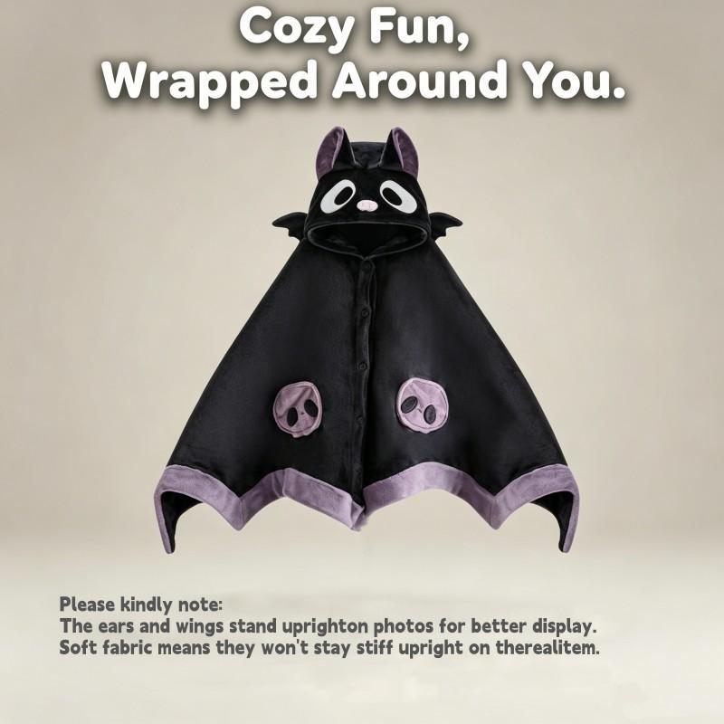 Bat Theme Comfortable Hooded Cape, Cute Cartoon Animal Design Blanket, Soft Wearable Winged Blanket, Perfect for Parties, Holidays, Events and Gifts