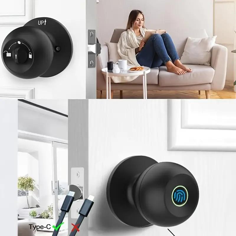 Valentine's Day Gift Fingerprint Door Knob,Smart Lock,1 Count Smart Door Knob with APP,Biometric Lock Great for Bedroom,Garage,Apartment,door traps FathersDayGift