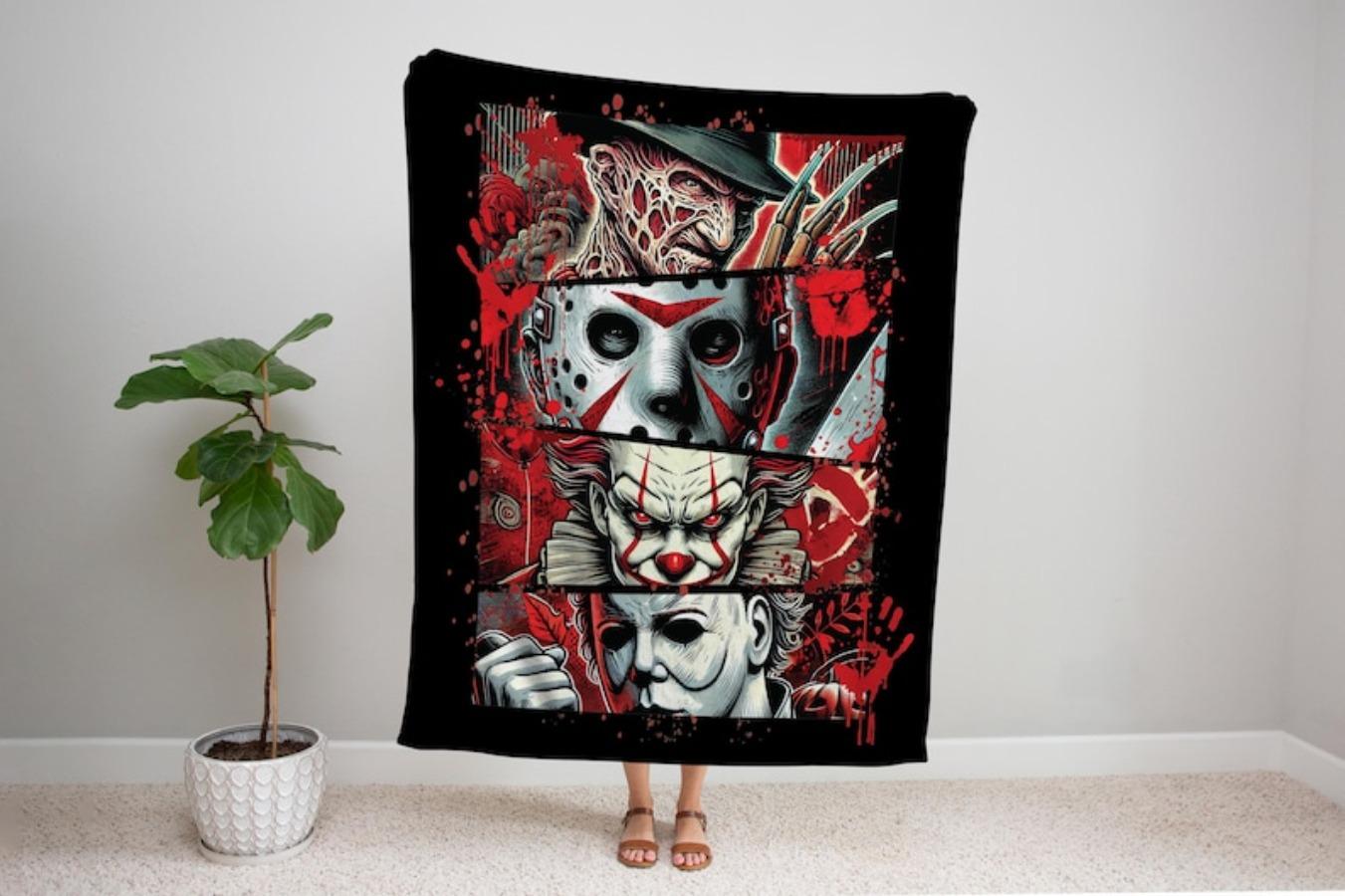 Hello Darkness My Old Friend , Horror Chuckyi Movie  Iconic Scary Character Throw, Cozy Halloween Home Decor, Myers Horror Lovers Gift Halloween Decor, Valentines Day gift Fashionable Flannel Lunch Break Blanket