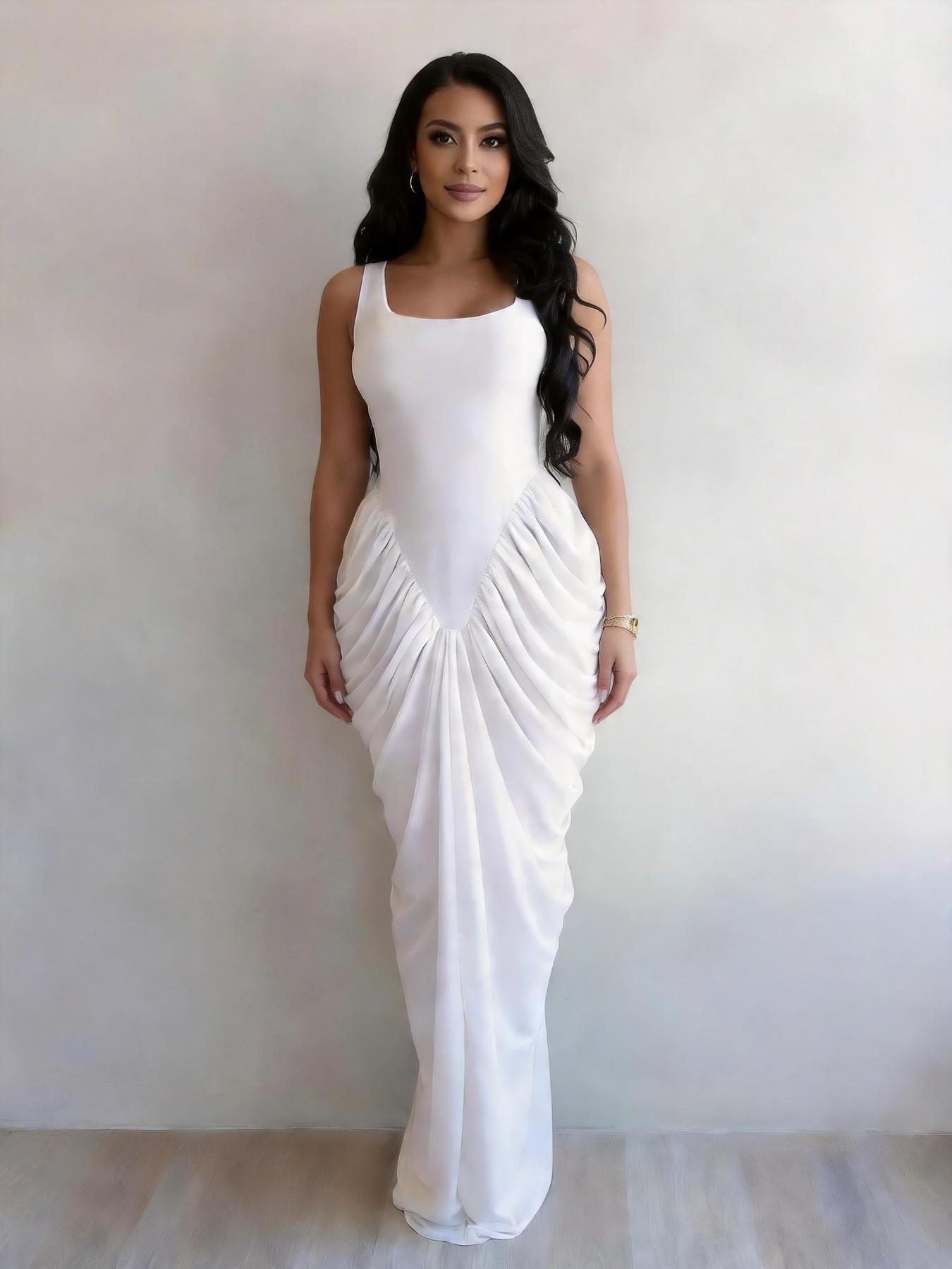 Ruched Bodycon Maxi Dress | Snatched Waist Draped Long Dress for Women | Elegant Figure-Hugging Summer Gown | Sexy Evening Party Outfit | Formal Dresses