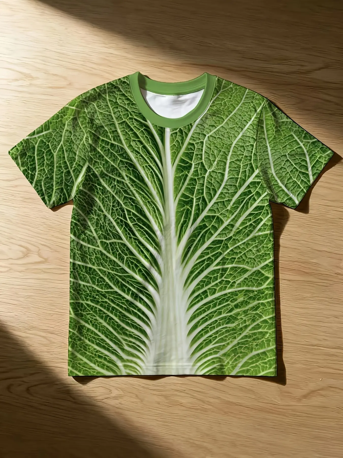 Men’s Halloween-themed short-sleeve T-shirt, fun realistic cabbage leaf all-over print, digital print