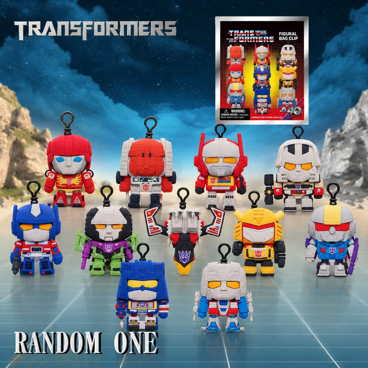 Hasbro Official Licensed Transformers 40th Anniversary Figural Bag Clip, Random Mini Figure Keychain, Collectible Gift, Backpack Decor, Blind Bag Keyring, Birthday Christmas