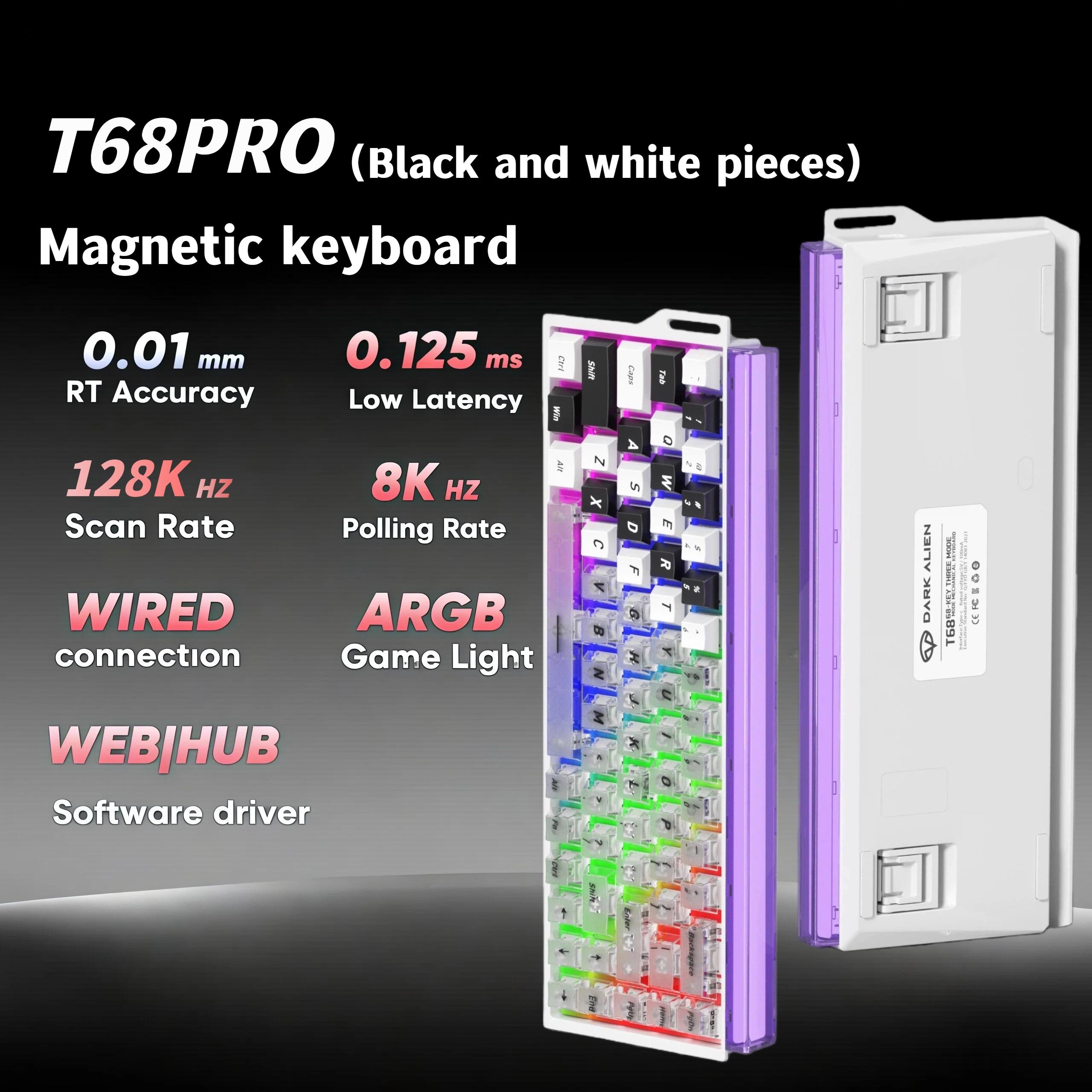 T68pro Magnetic Keyswitch Keyboard, 60% Compact Design, Quick Trigger 0.01mm, 8k Return Ratio, 128k Rate, RGB Backlit, Wired Gaming Customizable