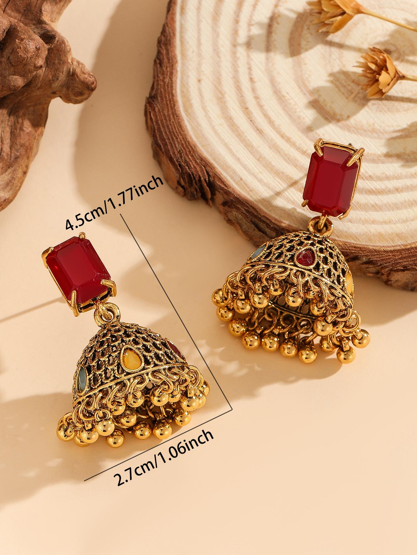 Traditional Jhumka Multicolor Earrings, Bell Bead Fringe Hollow Out Drop Earrings, Boho Ethnic Style, Perfect for All Seasons