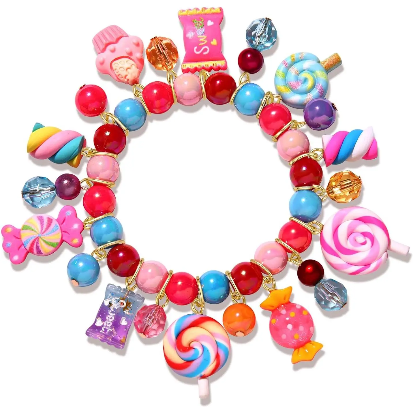 Colorful Candy Beaded Bracelets for Women Fun Novelty Sweet Candy  Marshmallow Cake Pendant Elastic Stretch Bracelet Kawaii Cute Friendship Party Bangle Wrist
