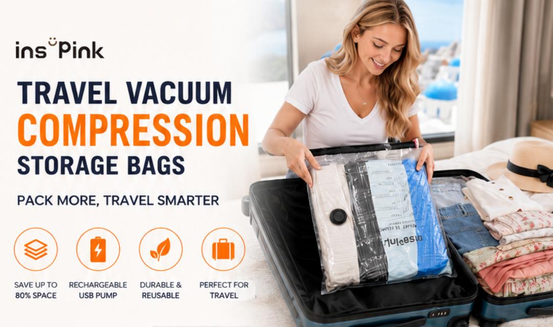 [Inspink] Vacuum Bags for Travel with USB Rechargeable Electric Pump, Durable Lightweight Storage Organizer, Space Saving Compression Bags , Portable Clothes Storage Organizer, Travel Packing Pouch for Garment & Outdoor Camping - Memorial Day Sale Deals
