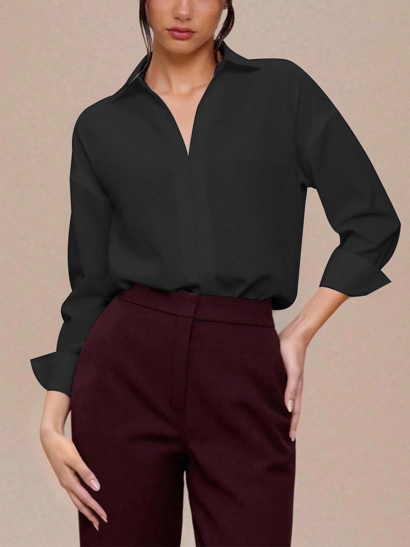 2026 3-Pack Spring Old Money Collared V-Neck Long Sleeve Bodysuit, Slim Waist Figure Flattering Work Shirt, Office Casual Women's Top