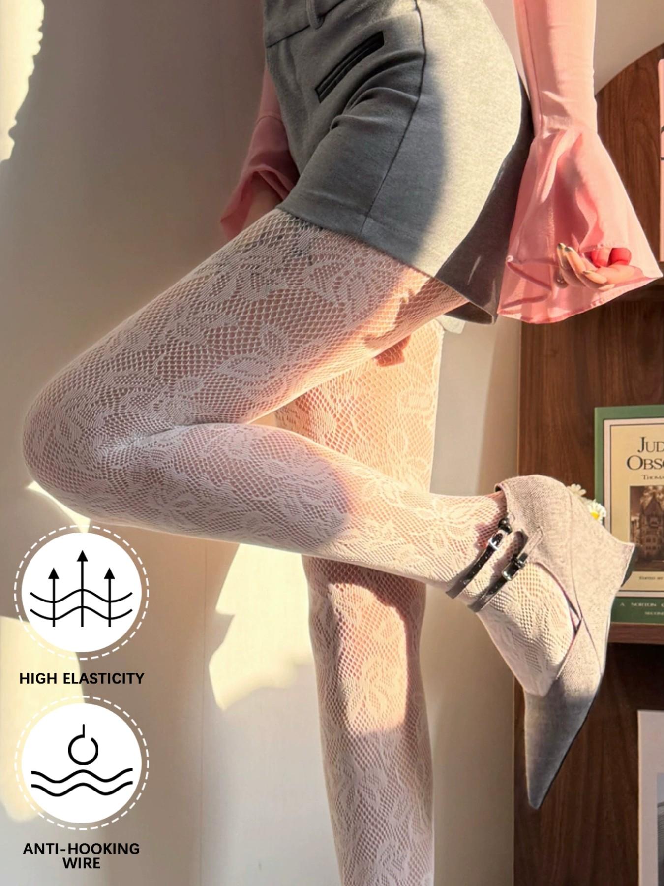 Women's Ballet Lace Flower Fishnet Socks, Spring Summer Anti-Pilling Underwear Stockings, Boho Style Mesh Pantyhose