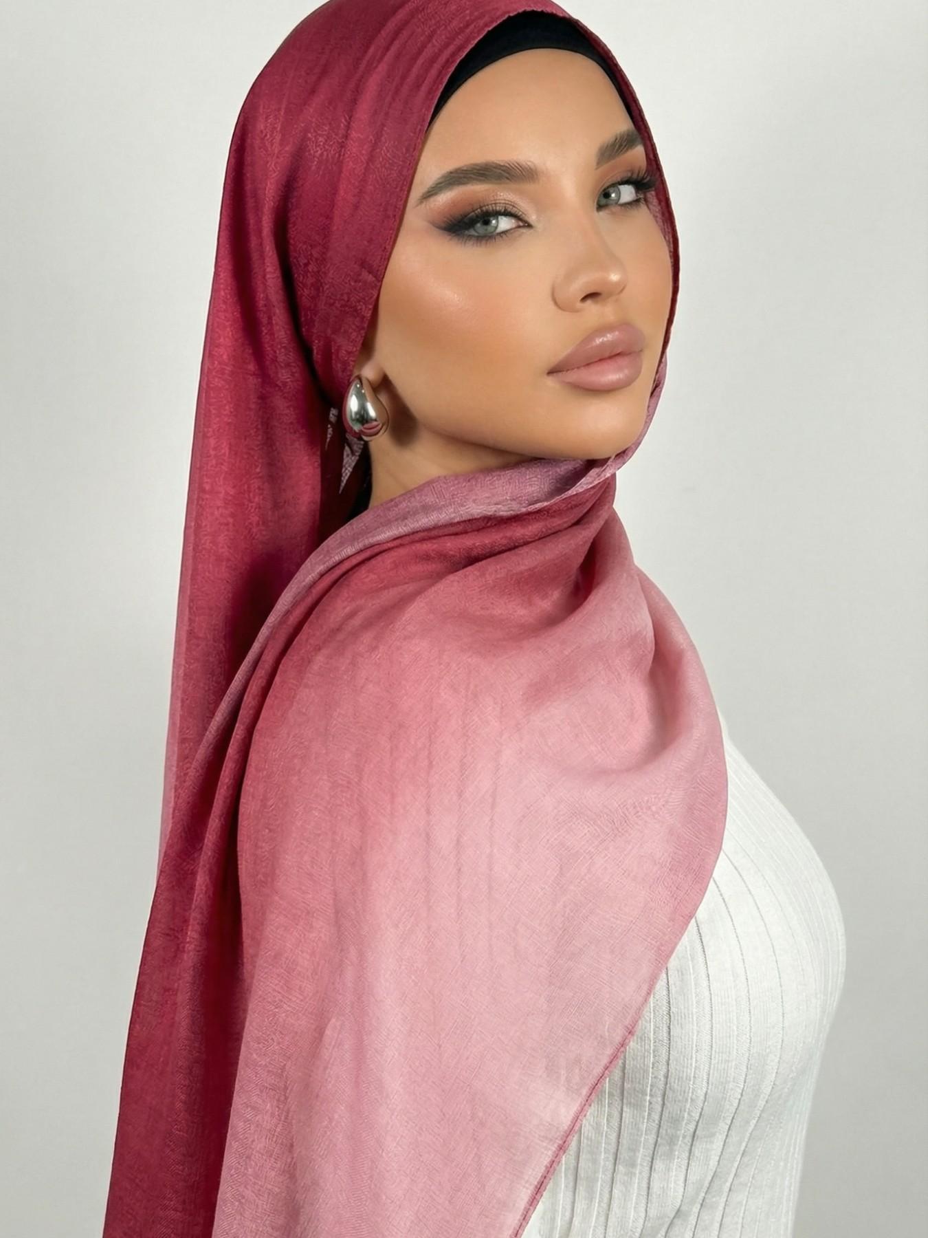 Women's Elegant Gradient Print Hijab Scarf, Soft Cotton Headscarves, Muslim Daily Wear Long Shawl, Fashionable Beach Wrap