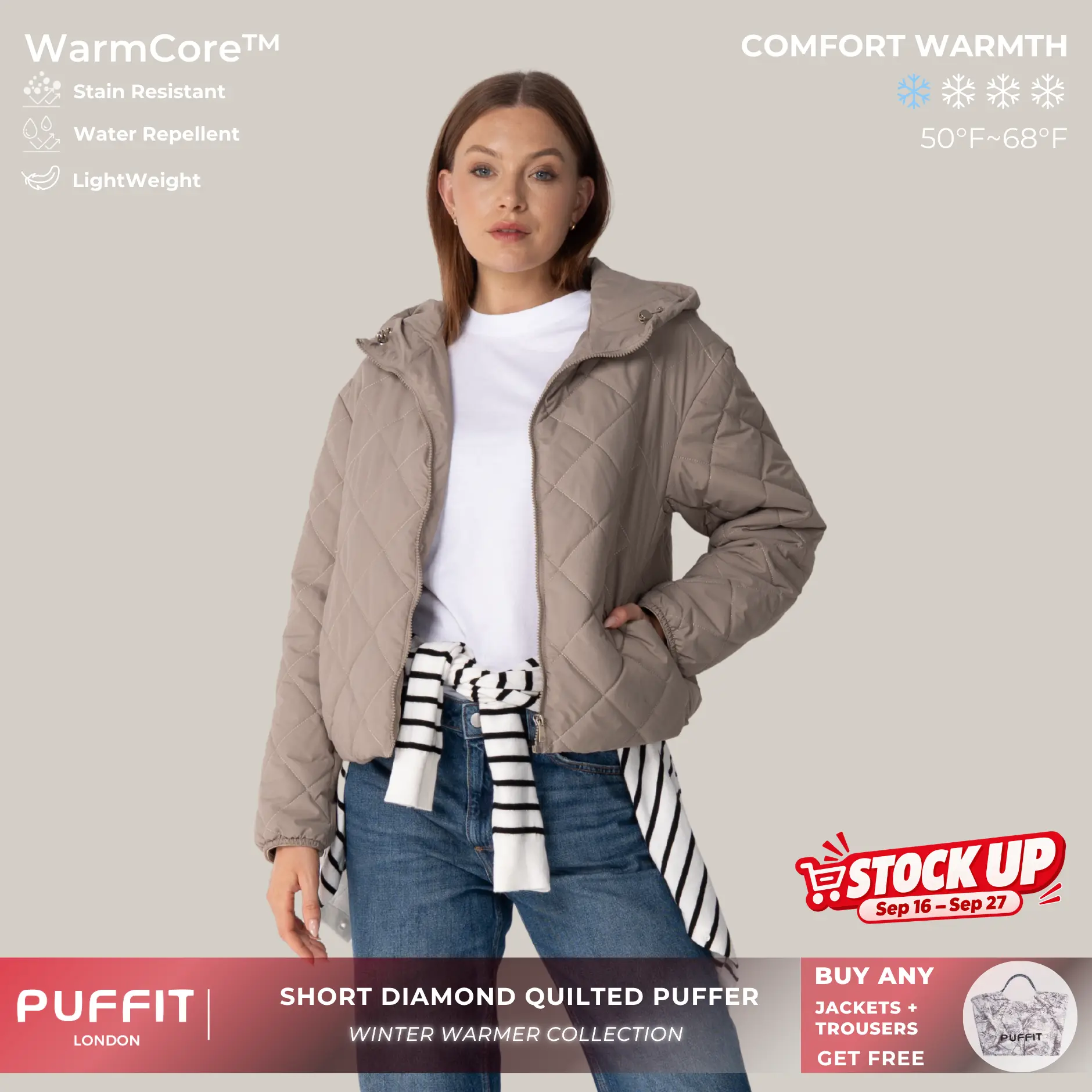 PUFFIT WarmCore Premium Hooded Lightweight Quilted Jacket,Lady 4D Multi-faceted Three-dimensional Cutting Shoulder & Sleeve Design Adapts to Modern Diverse Lifestyles,Simple Slimming Without Bulk Coat,Fall,Winter,Dog Walking,School Running,2026 Shopping