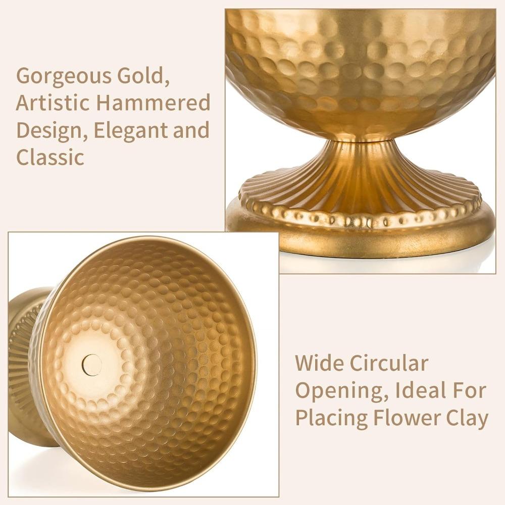 2/10pcs Gold Urn Vase for Flowers - Wedding Table Decoration Centrepieces Set of 2 Vintage Metal Vases for Artificial Flowers Small Hammered Vase for Birthday Party Christmas Anniversary