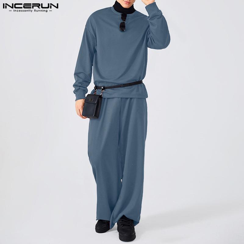 INCERUN Men's 2025 Fall Long Sleeve T-Shirt + Wide-Leg Pants Set, Soft Comfortable Fabric, Perfect For Halloween,Loungewear And Casual Daily Use.