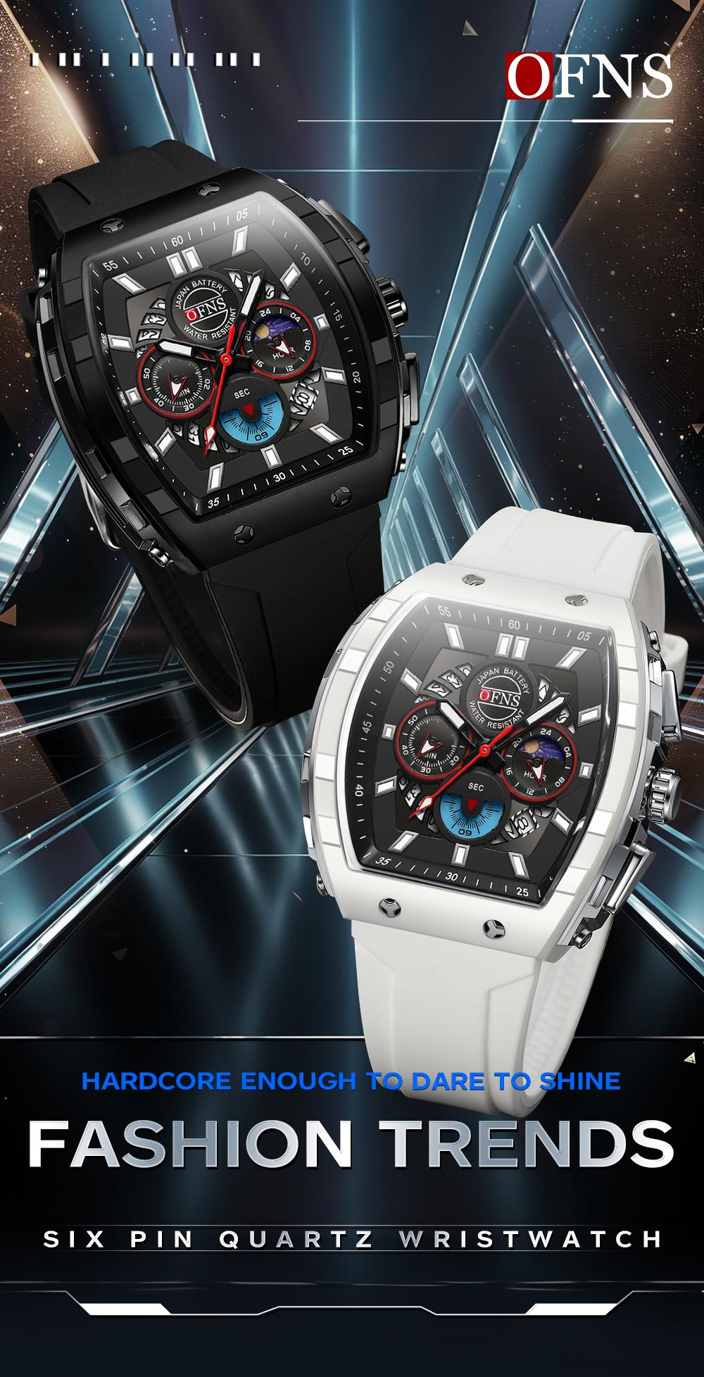 OFNS Quartz Watches for Men Luminous Analog Watch Waterproof Chronograph Calendar Silicone Strap Outdoor Sports Watch, Multifunctional Watch, for Party, Daily Decor & Gift with Box detail 1