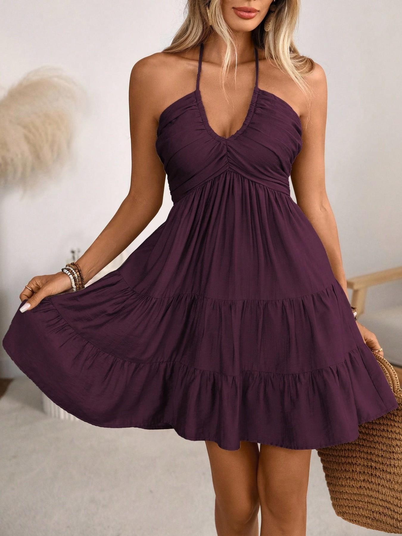 New Summer Women's Dress, Strapless V-Neck Ruffle Patchwork, Elegant Sexy Off-The-Shoulder Midi Dress, Casual Party Wear