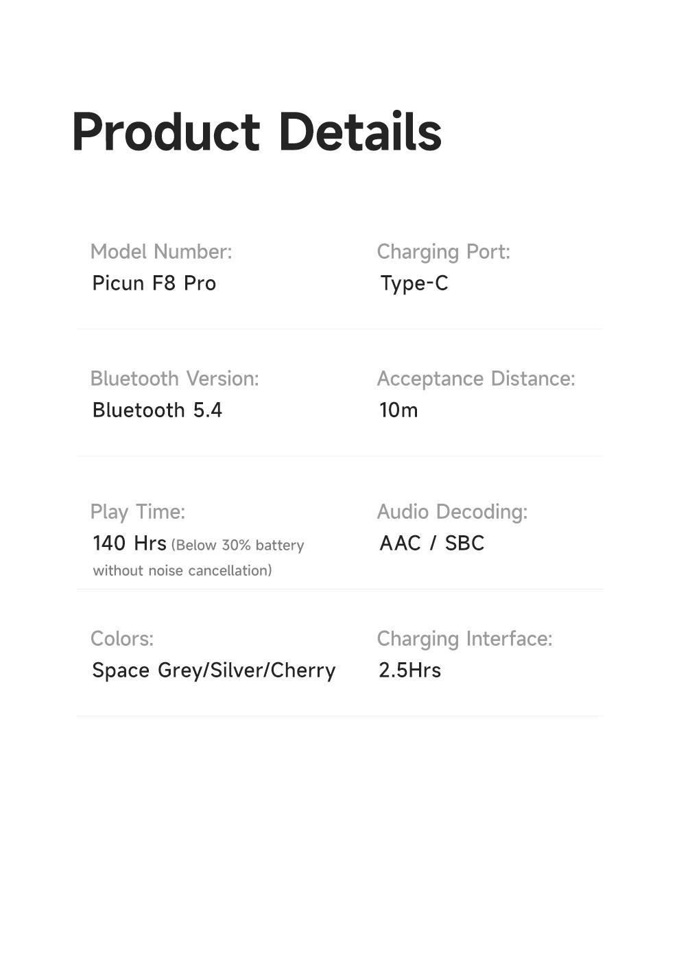 Picun F8 Pro Wireless Headphones - 52dB Noise Cancellation, 5 Smart ENC Mics, Detachable Fabric Ear Cushions 120 Hour Standby, Seamless Dual Device Connection for All-Day Use and Boosted Productivity.