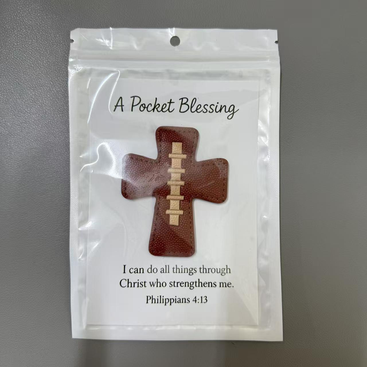 Pocket Blessing Baseball Cross Leather Encouragement Card, Faith Gift for Athletes, Inspirational Sports Souvenir