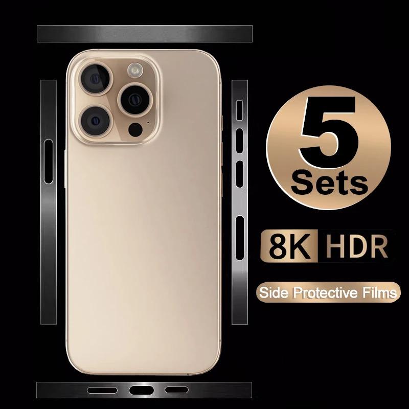 5sets Side Hydrogel Film for iPhone 17/17E/16E/16/15/14/13/12/11/17 Pro Max/16 Pro Max/17 Pro/15 Pro/Plus HD Clear Anti-scratch Frame Protective Border Frame Screen Protector