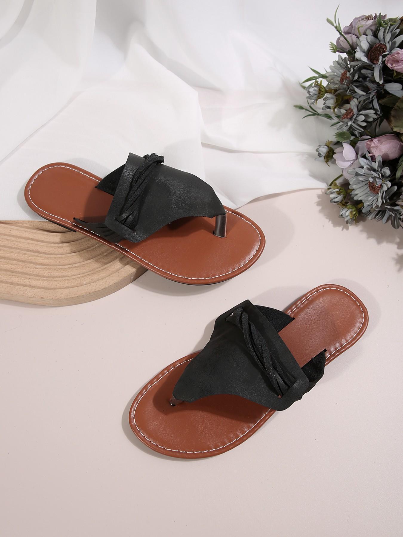 Large Size 36-44 Folded Strap Sandals, Flat Flip Flops, Multi-Color, Comfortable PU Sole, Ideal for Daily Wear, Beach, Shopping