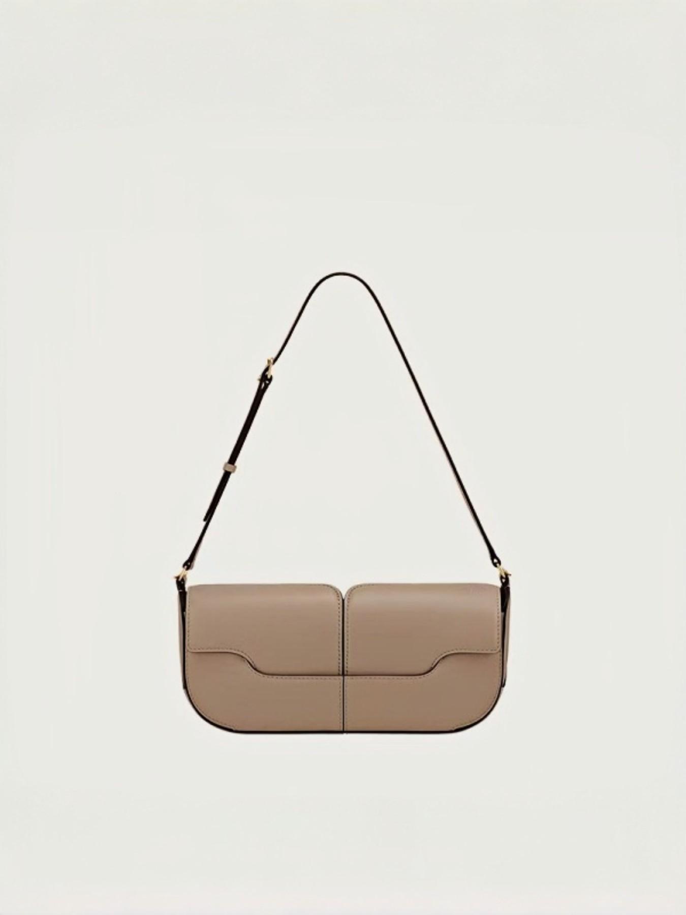 Elegant Dark Leather Crossbody Bag, French Minimalist Single Shoulder Bag, Chic Noblewoman Versatile Fanny Pack