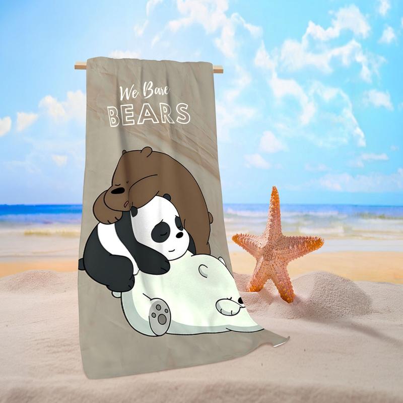 Soft Lightweight Bare Bear Print Beach Towel, Quick Dry Ultra-Fine Fiber for Swimming Yoga Picnic Vacation, Adorable Multi-Scene Use