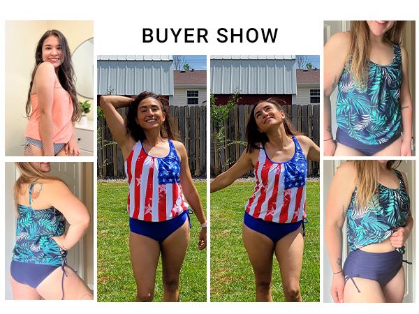 Holipick Two Piece Blouson Tankini Swimsuits for Women Tummy Control Bathing Suits Modest Tankini Top with Bikini Bottom