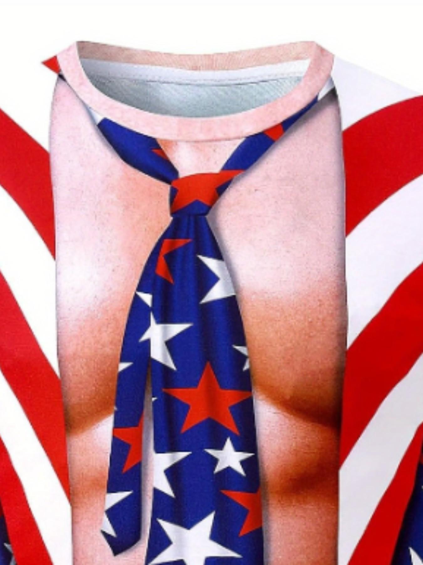 Men's Flag Pattern T-Shirt, Patriotic American Hooded Short Sleeve, Slim Fit, All over Print, Daily Wear