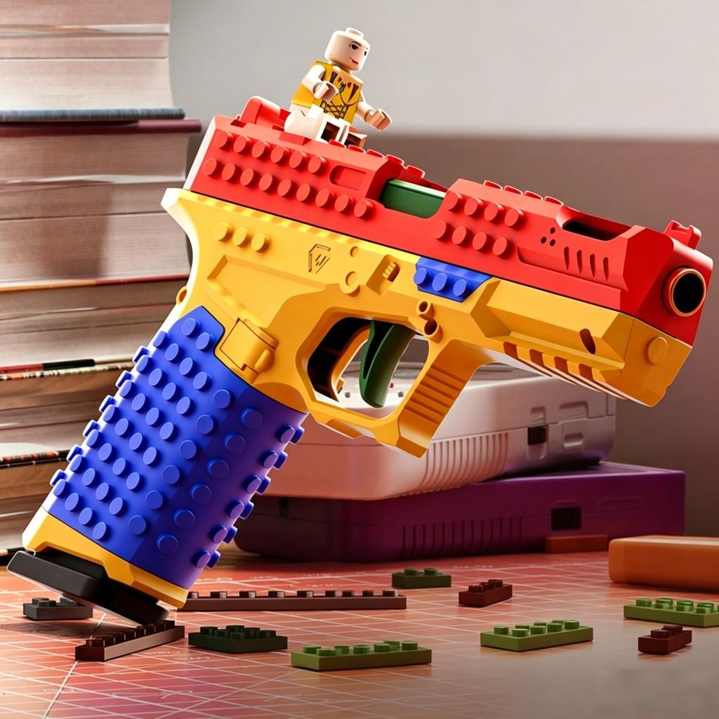 Sig17 Style DIY Block Blaster, Shell Ejecting Soft Dart Toy, Manual Cycle Action, Stem Science Educational Model Toy for Kids