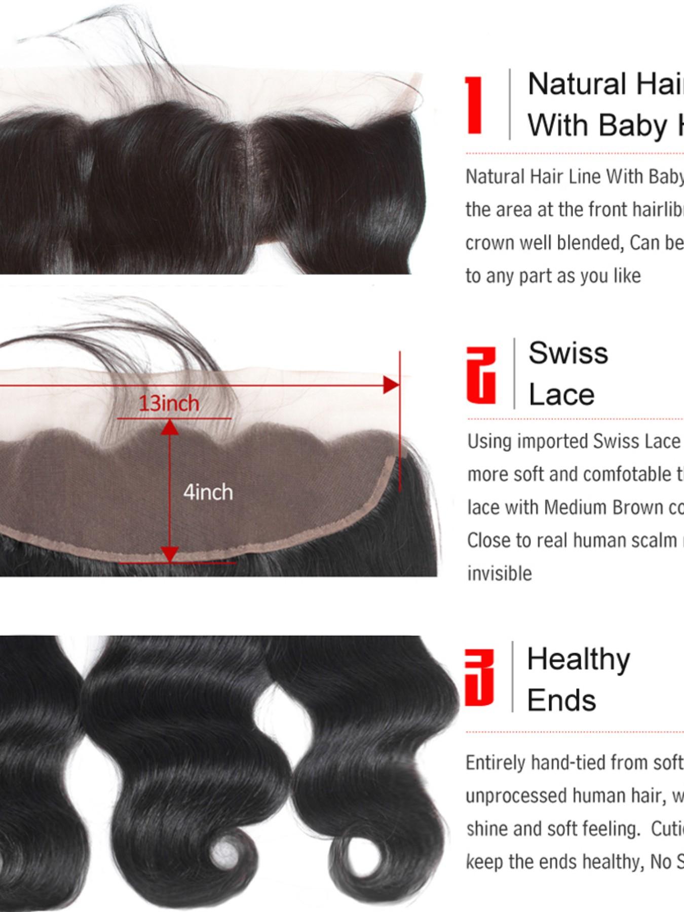 1PC WN-BW-LFF Natural Black Body Wave 13x4 HD Lace Frontal Human Hair