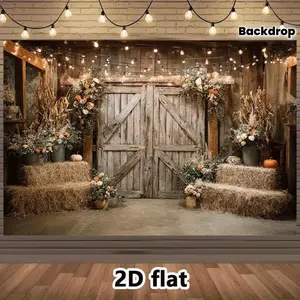 Rustic Barn Floral Backdrop Farmhouse Wedding Backdrop Harvest Background Cloth Country Tapestry Wall Hanging Photography Background Polyester Fiber Wedding Birthday Thanksgiving Party Event Studio Decor Prop Wall