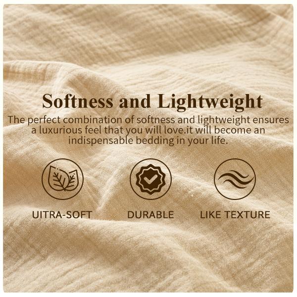 Bedlifes Muslin Duvet Cover Set- 100% Organic Cotton, Soft Textured Gauze Weave Comforter Cover for Breathable All-Season with Zipper Closure - 3 Piece Set