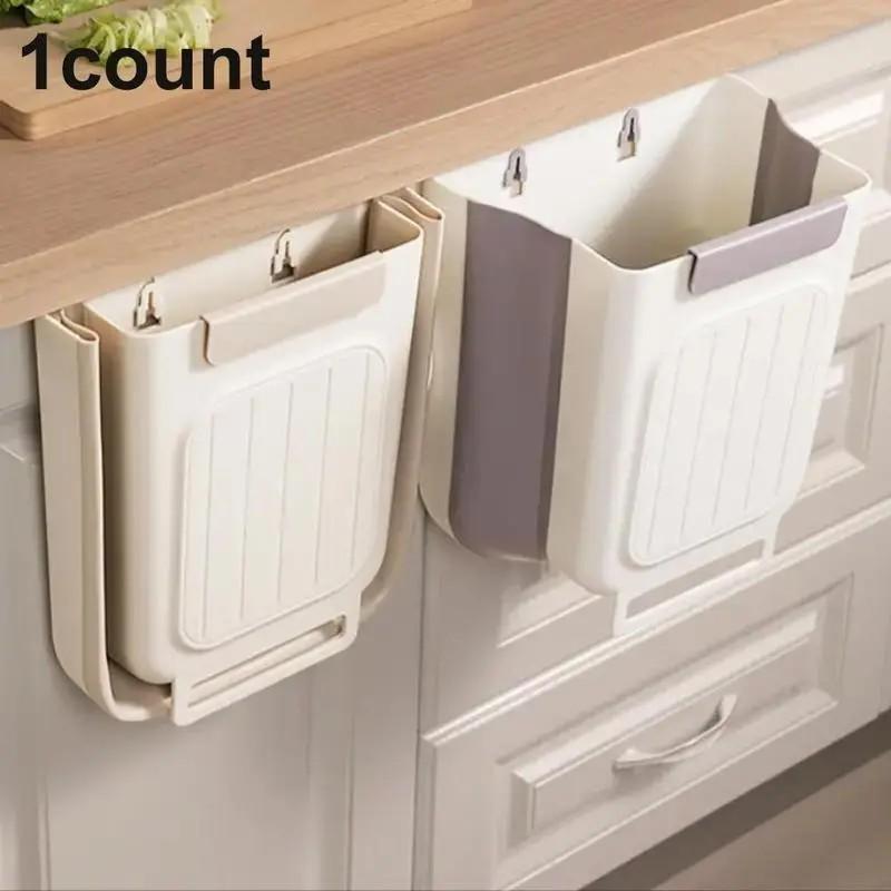Foldable Collapsible Kitchen Trash Can, Hanging Garbage Bin, Space-Saving Cabinet Mount, Household Kitchen Storage Accessories, Home Kitchen Utensils