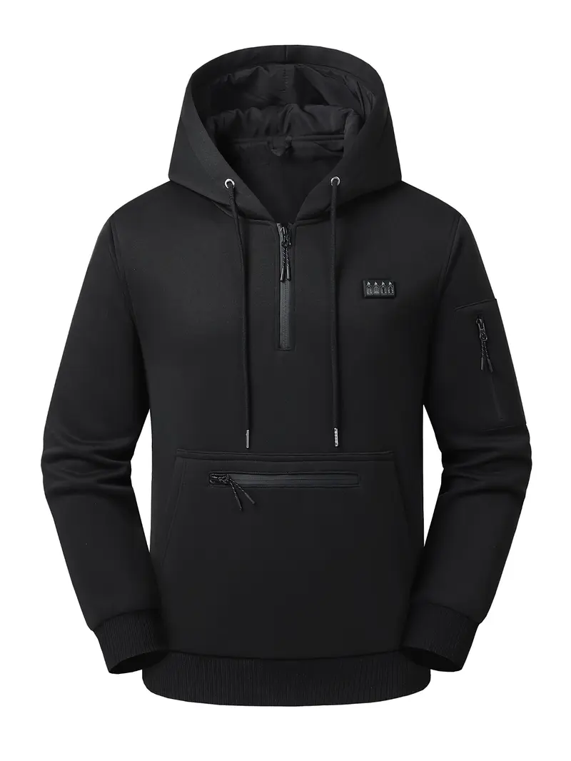 Men's 26 Heating‑Zones Half‑Zip Heated Hoodie, USB Powered Electric Heating Pullover Hooded Sweatshirt with Heating Panels on Hood, Shoulders, Back & Belly, Zipper Arm Pocket, Winter Warm Top, Hoodie with Pockets (Power Bank NOT Included) Men's 26 Heating‑Zones Half‑Zip Heated Hoodie, USB Powered Electric Heating Pullover Hooded Sweatshirt with Heating Panels on Hood, Shoulders, Back & Belly, Zipper Arm Pocket, Winter Warm Top, Hoodie with Pockets (Power Bank NOT Included)