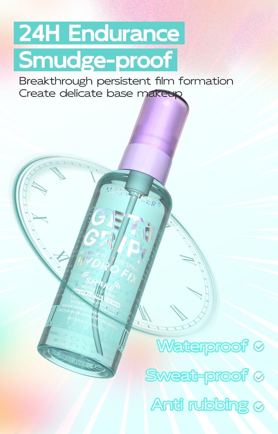 Maycheering Get Grip Matte Water Gloss Setting Spray, Makeup Setting Mist, Makeup Fixing Spray - 2.03oz Waterproof Oil Control Moisturizing Setting Spray, Light Lasting Formula, Anti-smudge, All Day Lasting Setting for Sensitive Light Skin